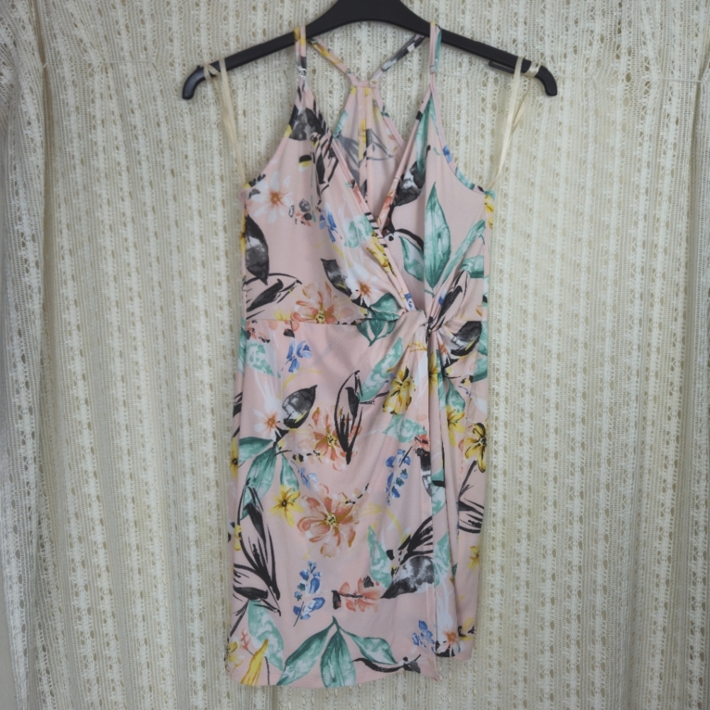BCBGeneration Cocktail Twist Wrap Dress Pink Tropical Print Size Small